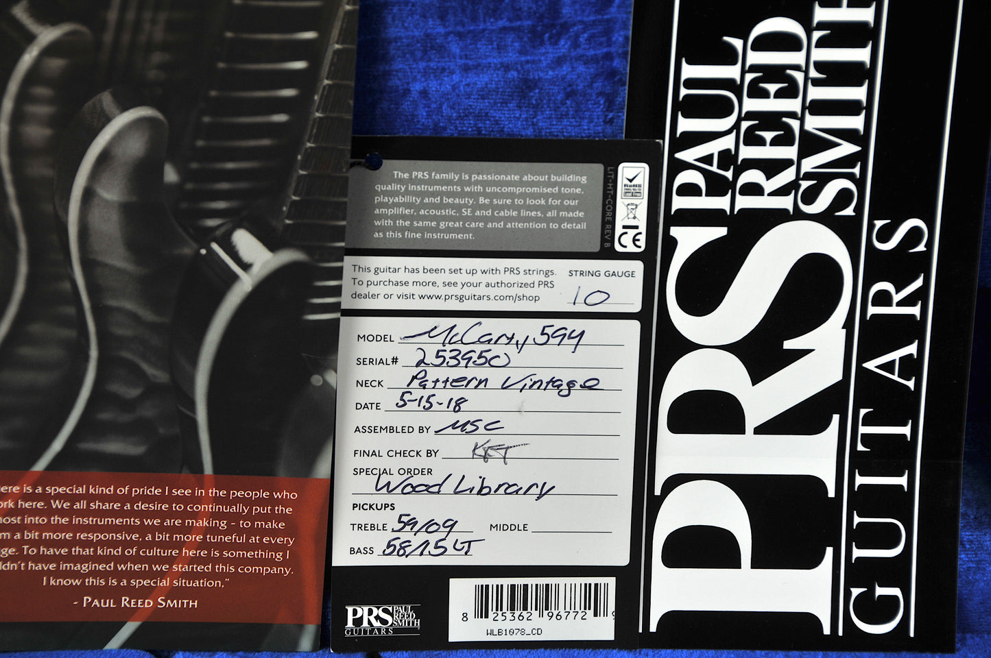 Paul Reed Smith Wood Library Mccarty 594 59/09 Limited Pickups Charcoal Purple Burst 2018